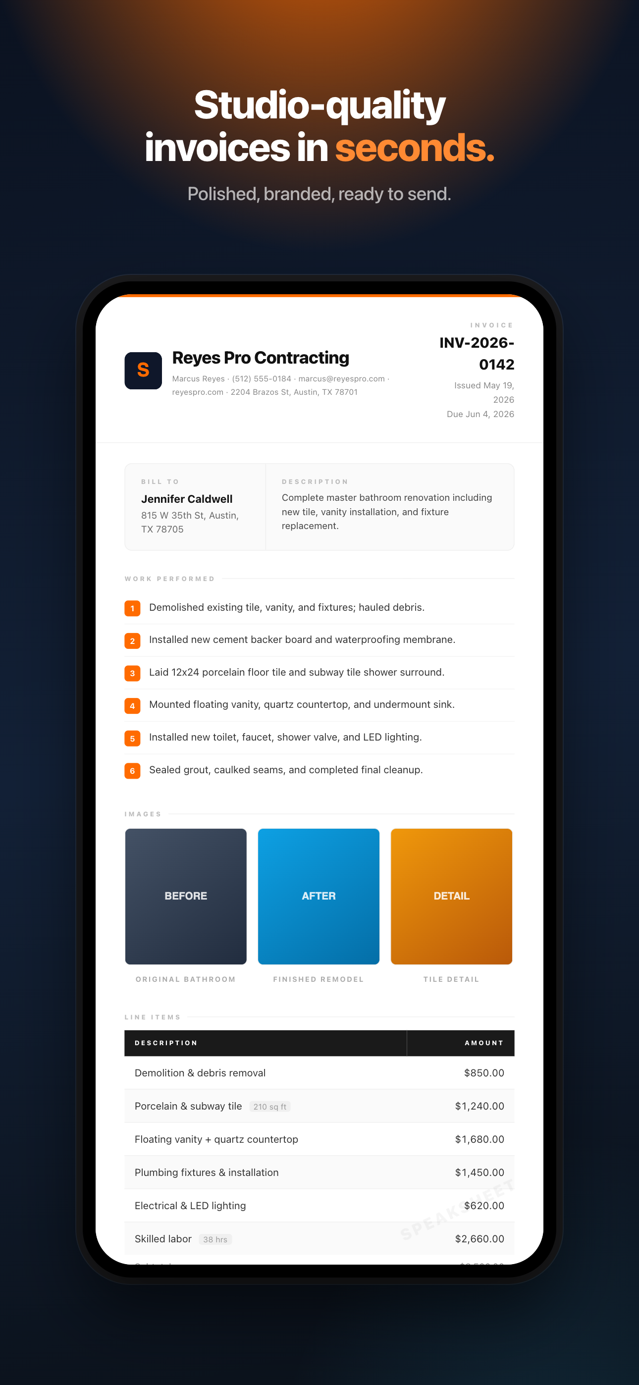 SpeakSheet invoice preview