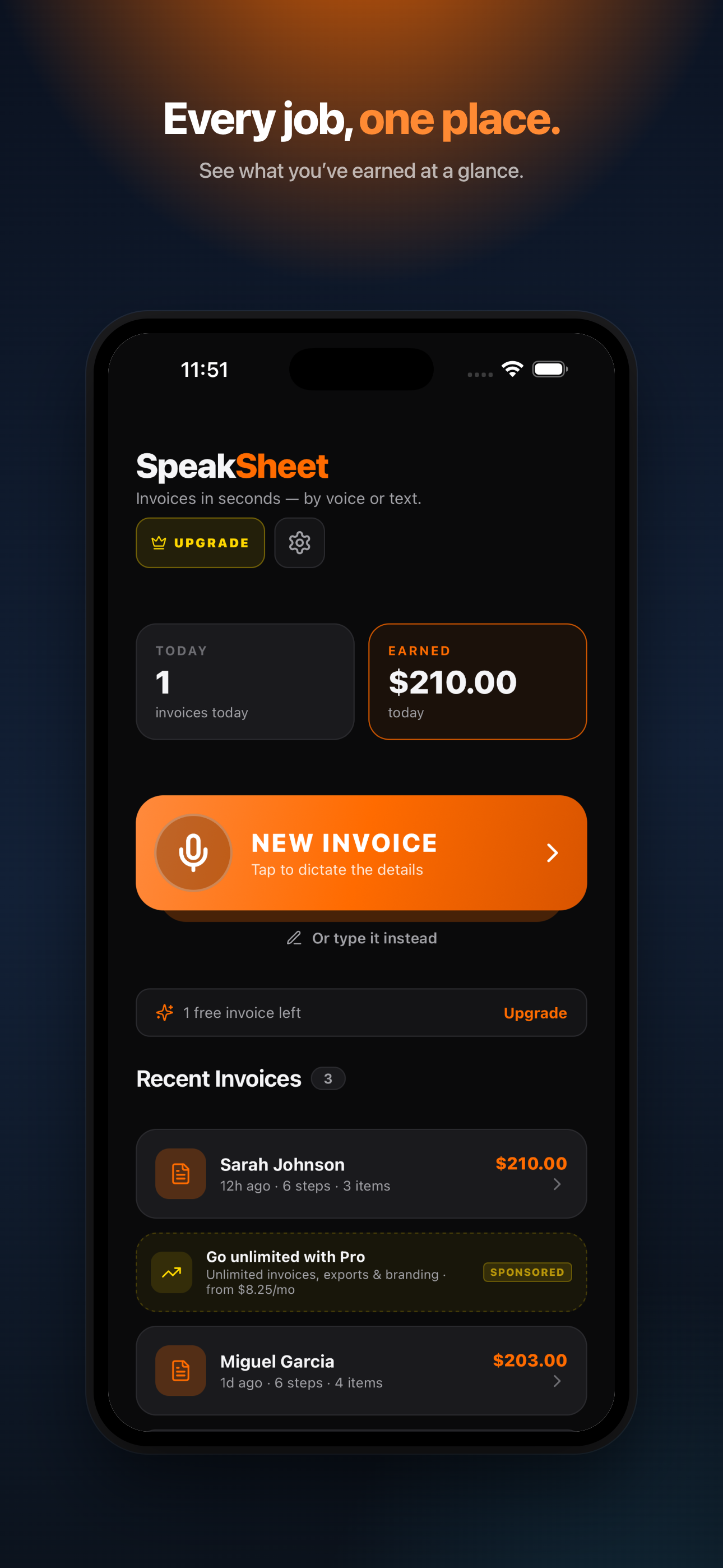 SpeakSheet Invoice dashboard