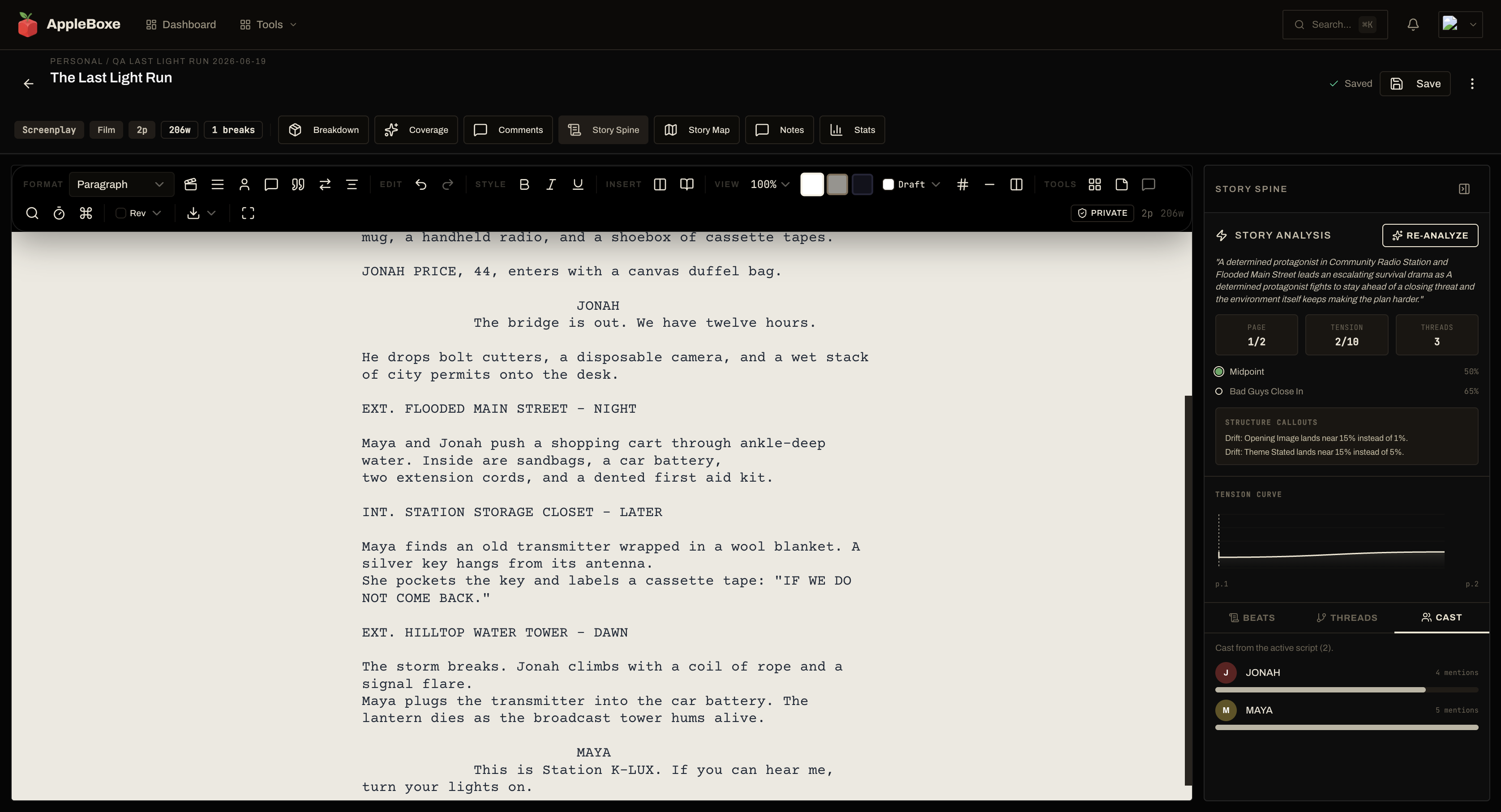 AppleBoxe Script editor · Story Spine