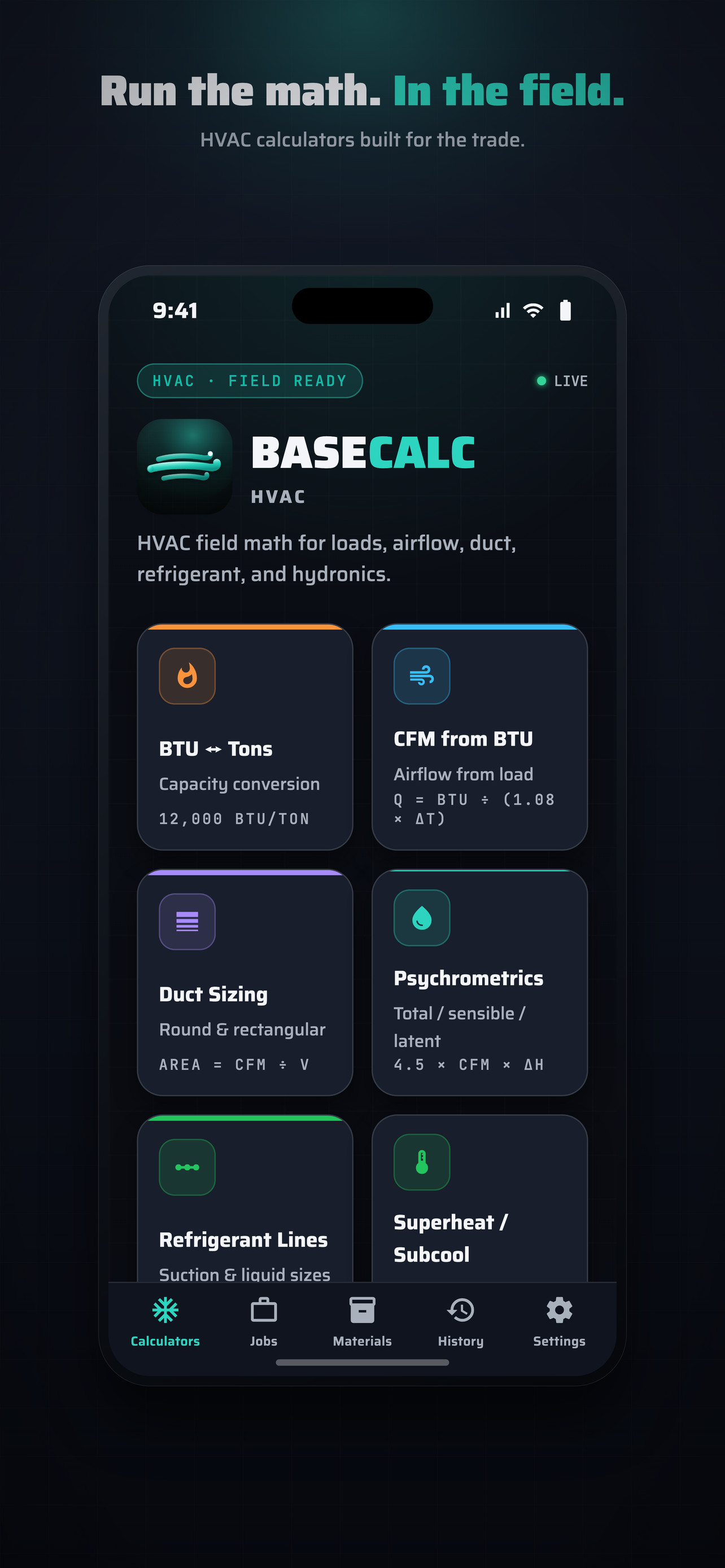 BaseCalc HVAC Calculator dashboard