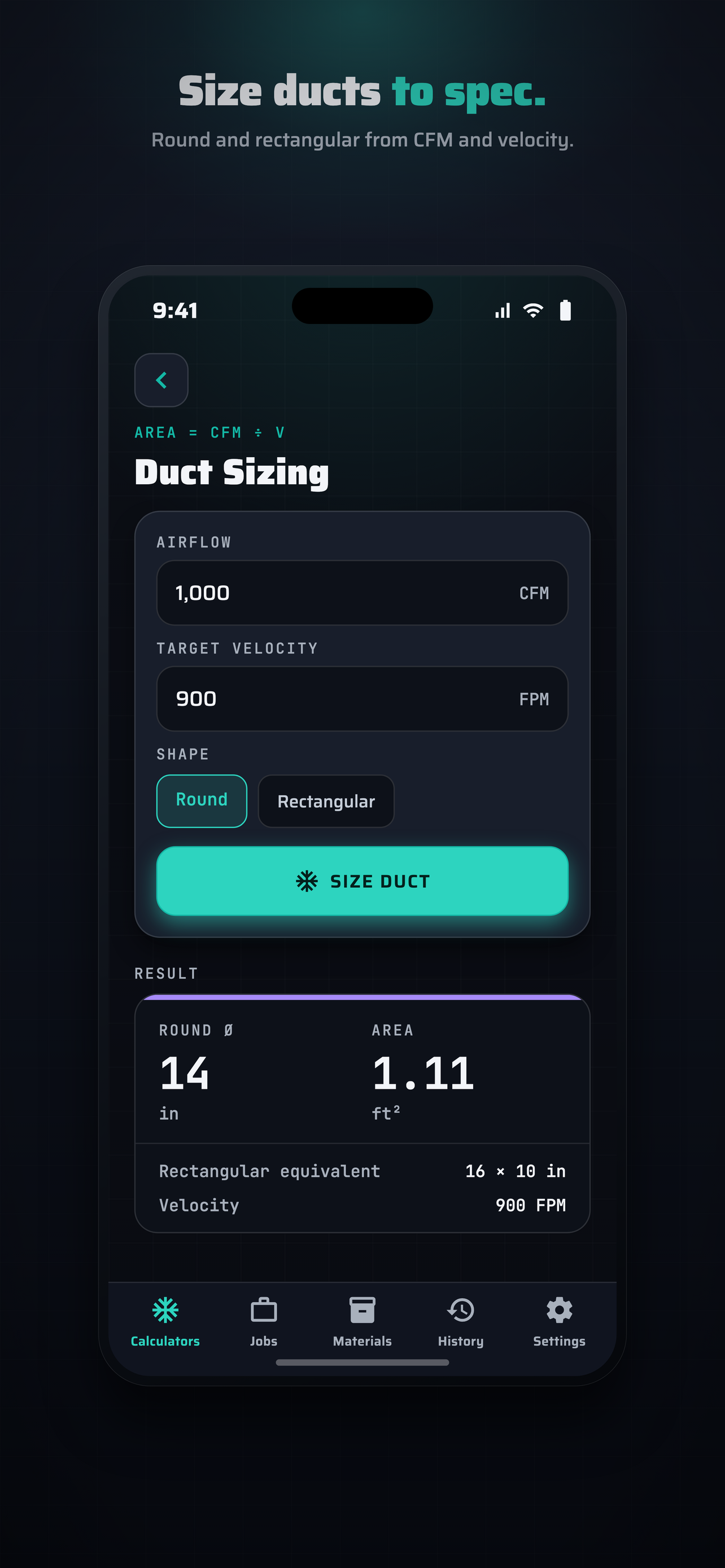 BaseCalc HVAC Duct sizing