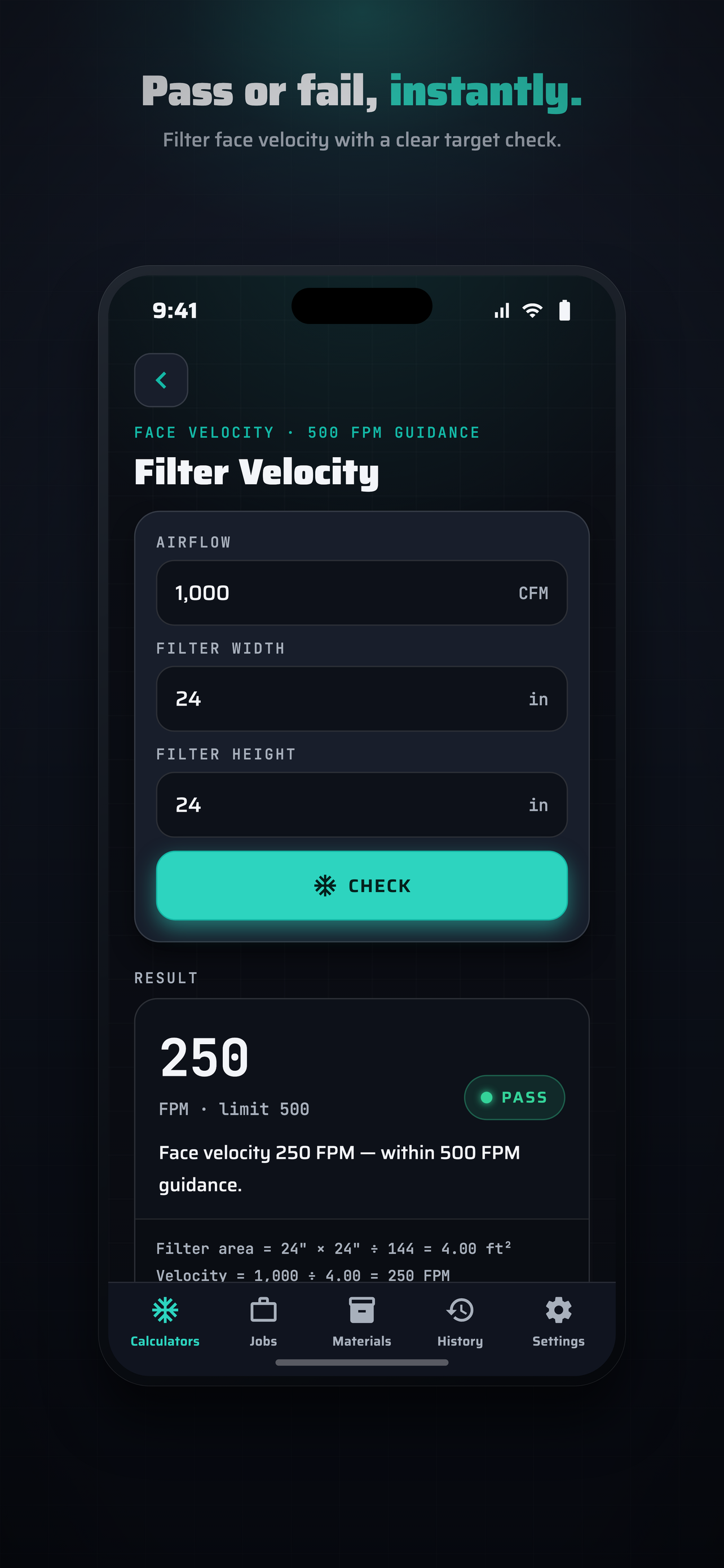 BaseCalc HVAC Filter velocity