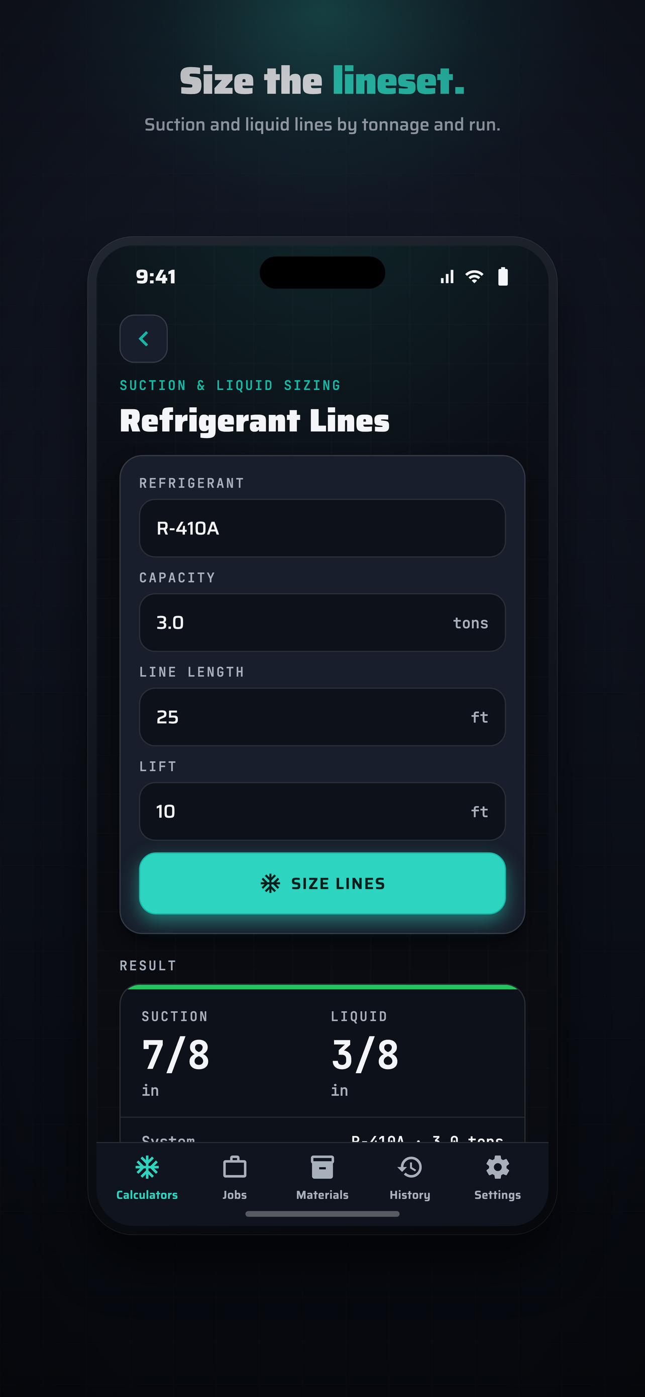 BaseCalc HVAC Refrigerant lines