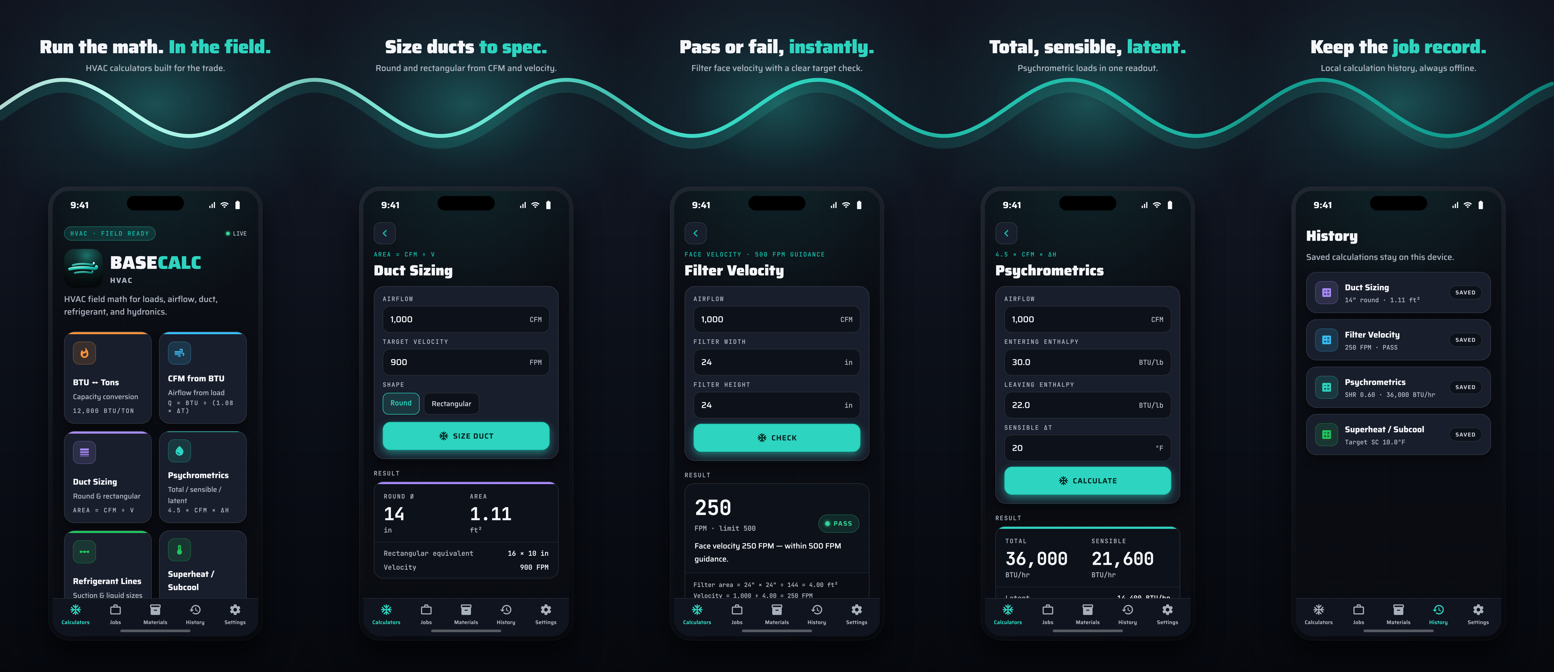BaseCalc HVAC App Store screenshot panorama