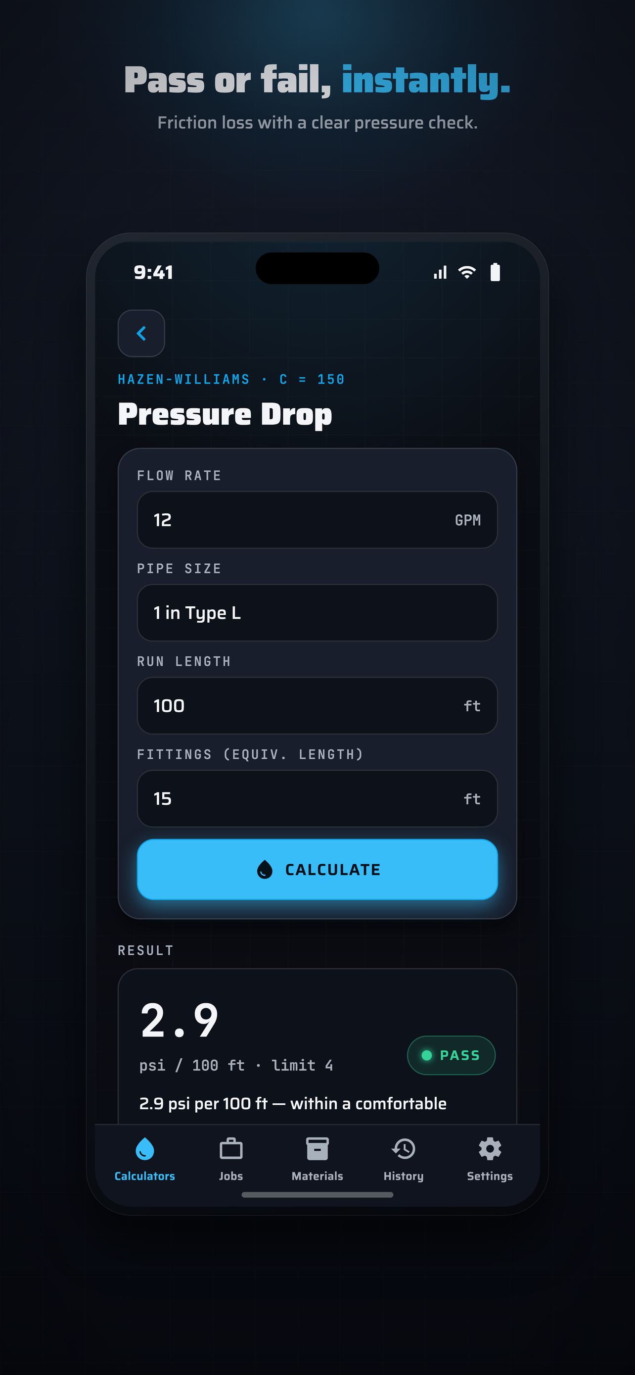 BaseCalc Plumbing Pressure drop
