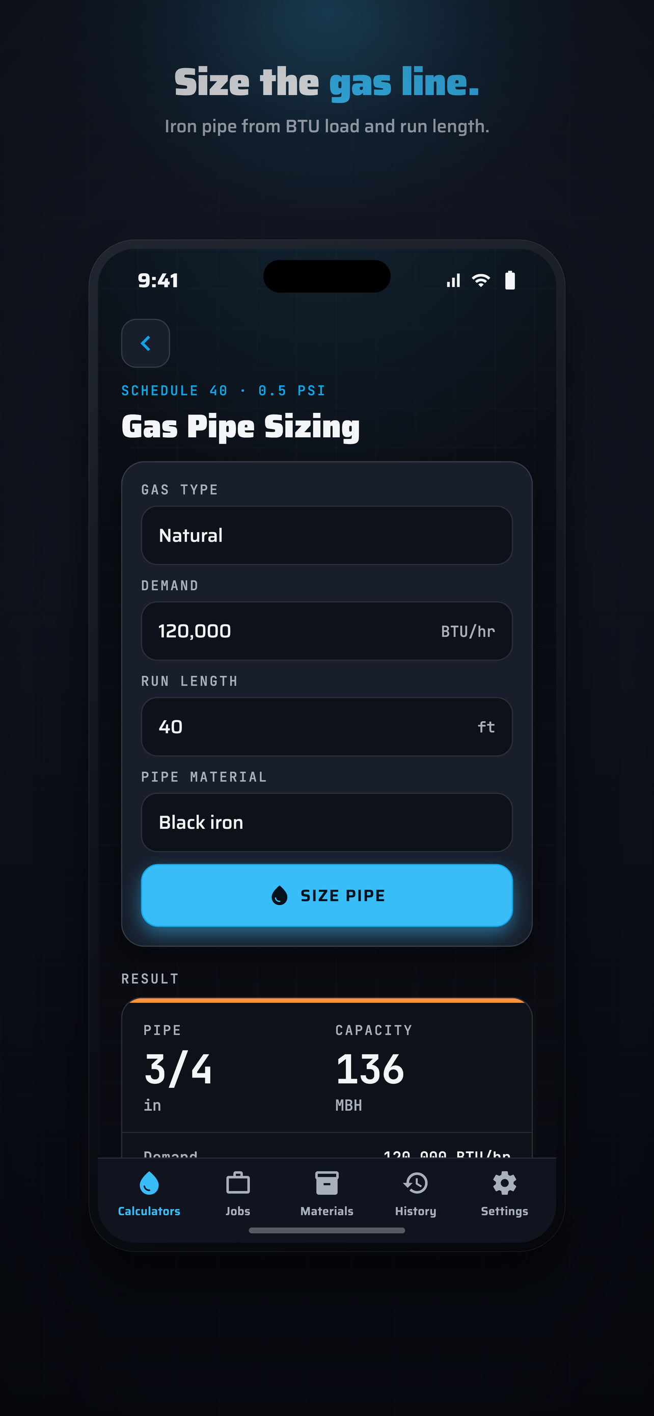 BaseCalc Plumbing Gas pipe
