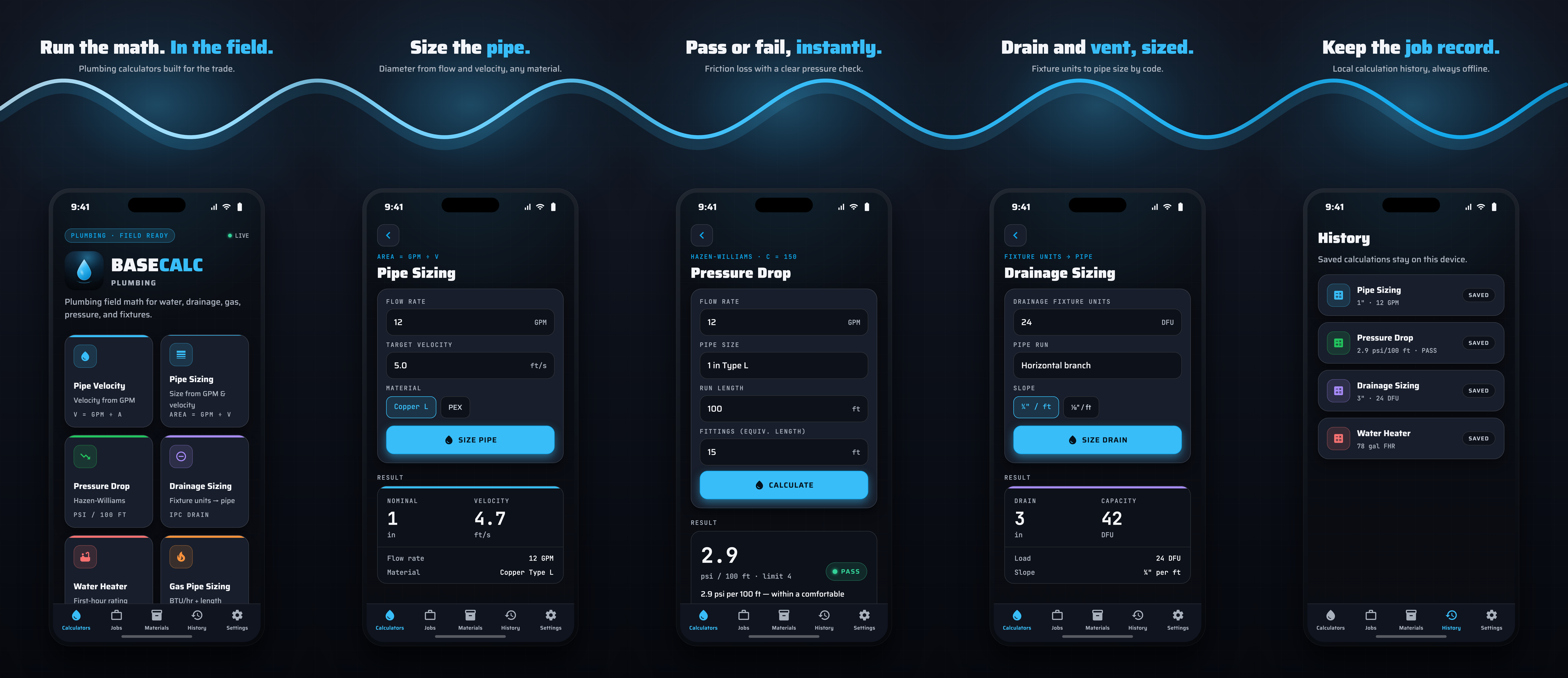 BaseCalc Plumbing App Store screenshot panorama