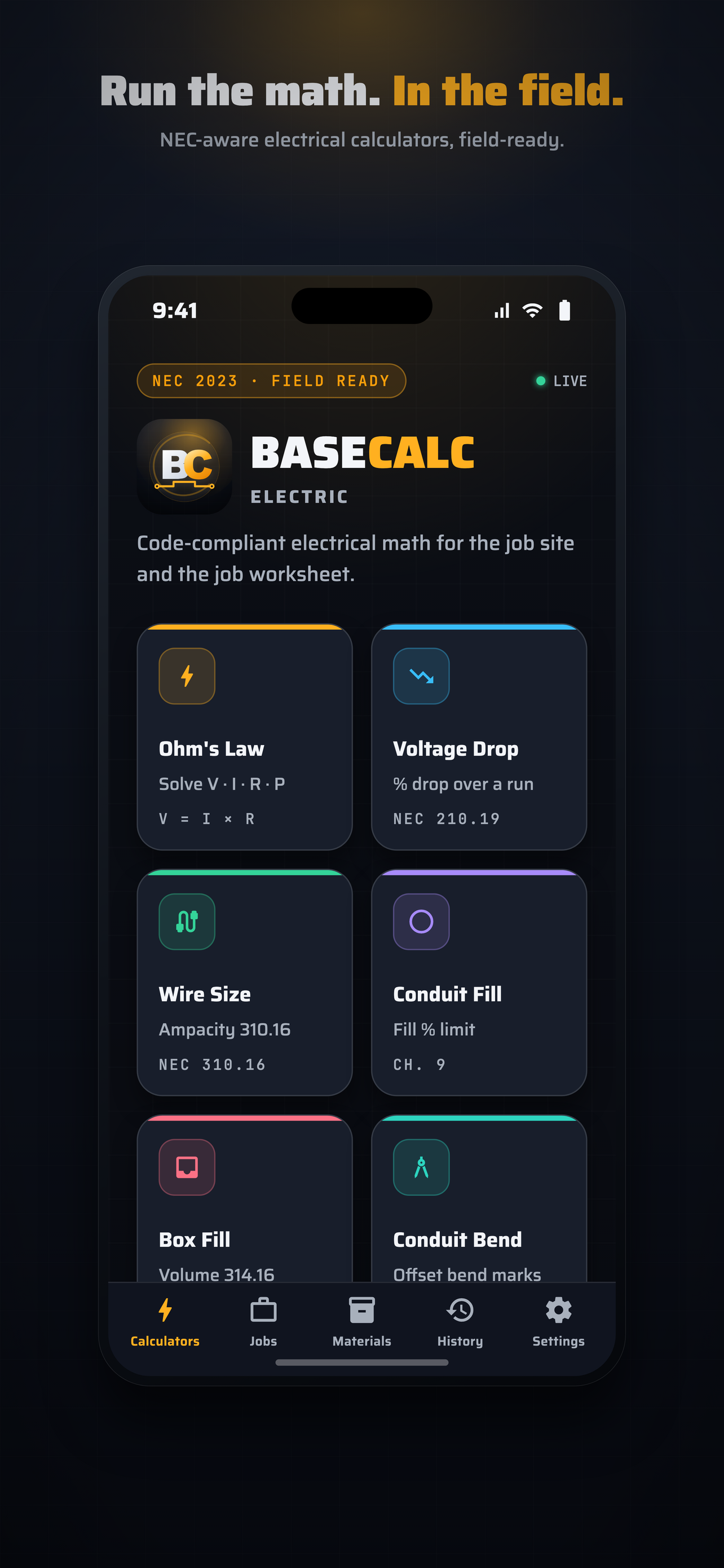 BaseCalc Electric Calculator dashboard