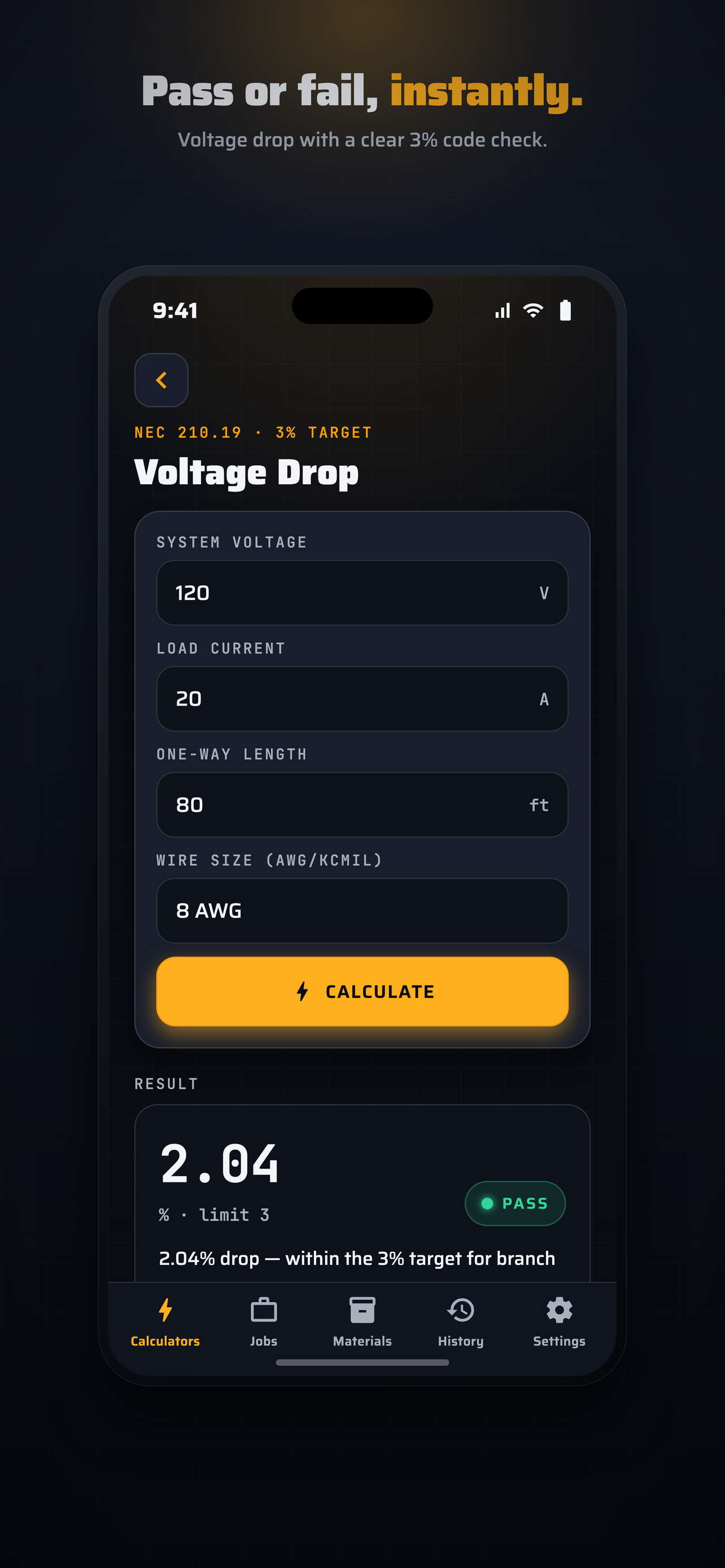 BaseCalc Electric Voltage drop