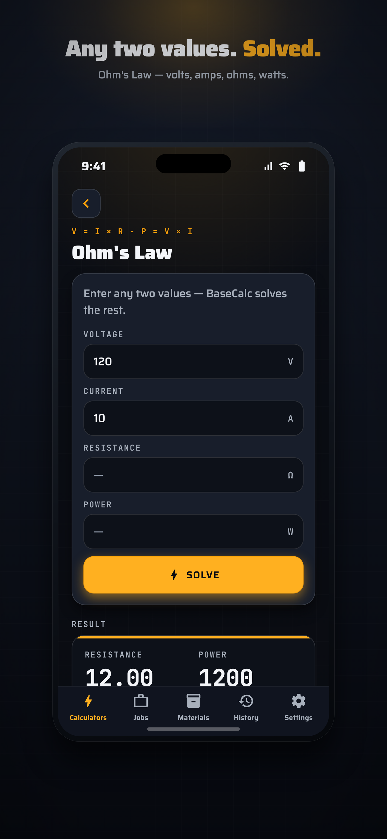 BaseCalc Electric Ohm's law