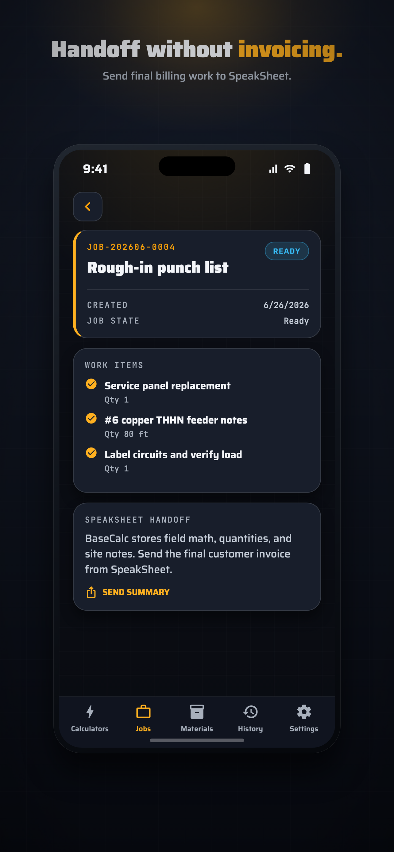 BaseCalc Electric Worksheet detail
