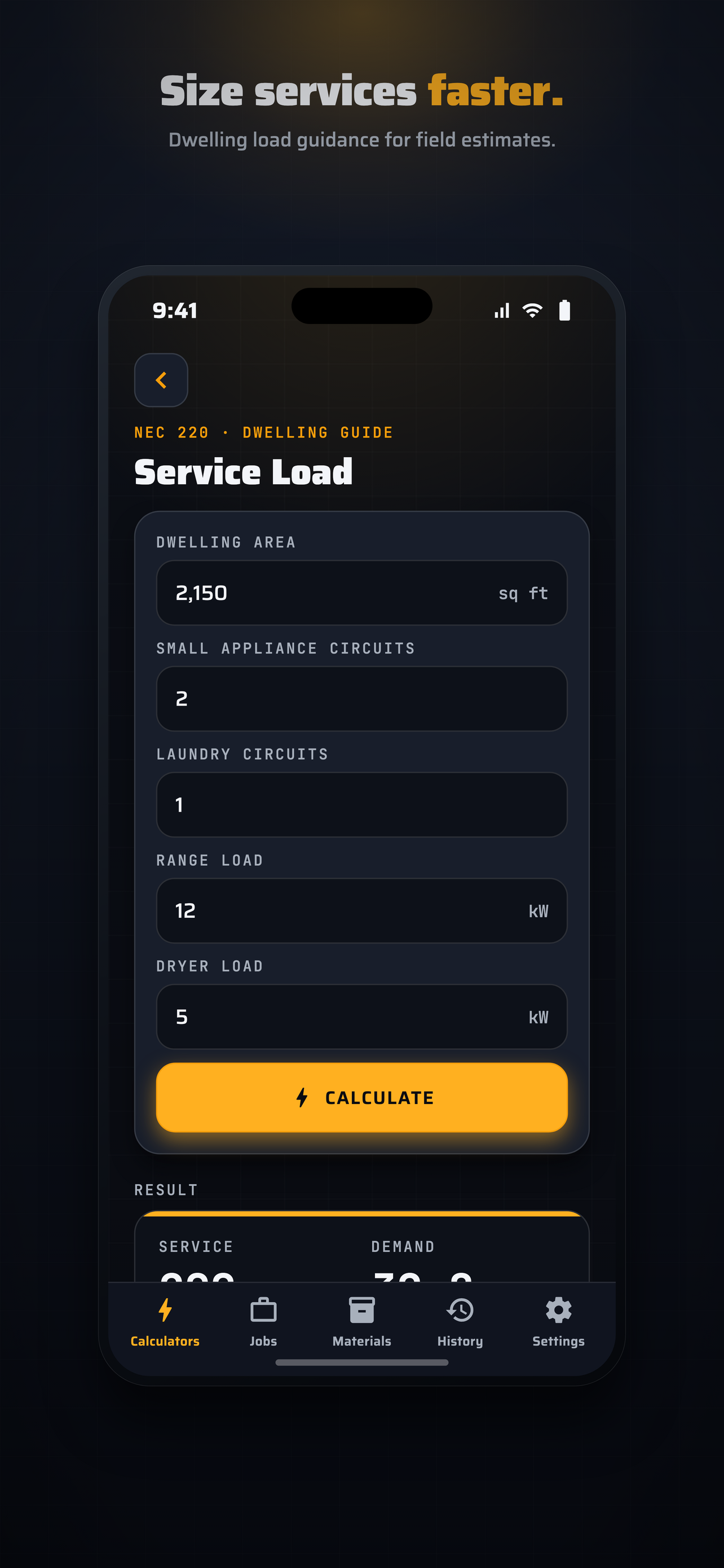 BaseCalc Electric Service load