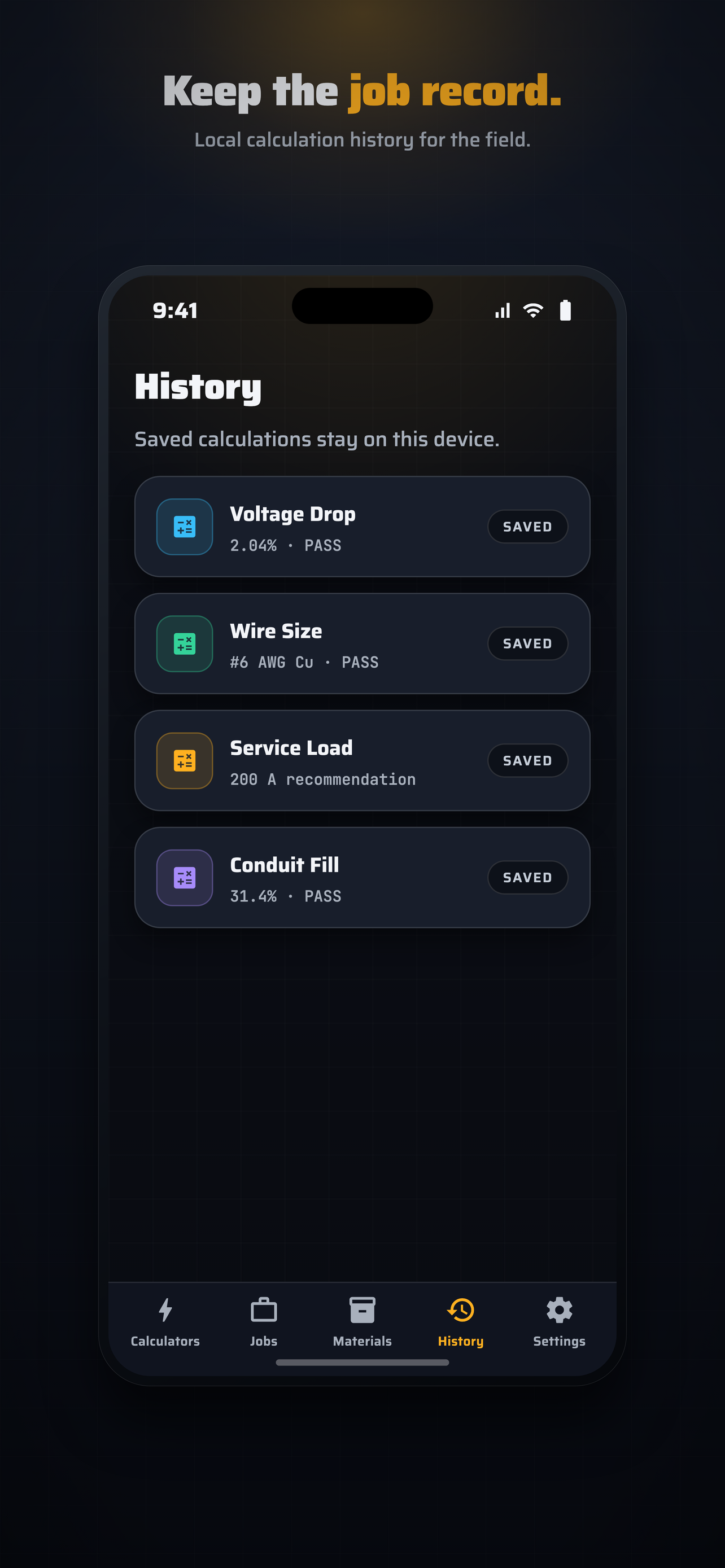 BaseCalc Electric Local history